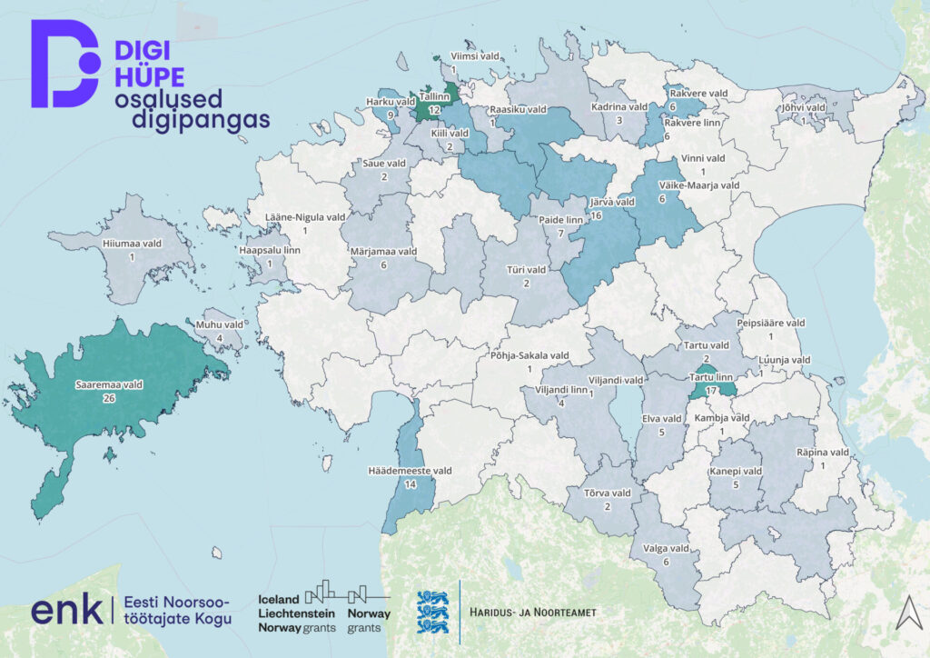 Projekti "Noortevaldkonna digihüpe" raames toimunud digipanga koolituste ja konsultatsioonide osalus